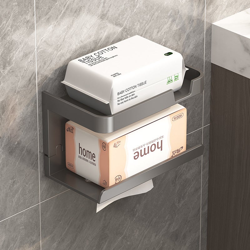 Bathroom Tissue Box Bathroom Tissue Box Storage Rack Punch-Free Toilet Paper Box Wall-Mounted Roll Paper Holder Toilet Rack - Image 1